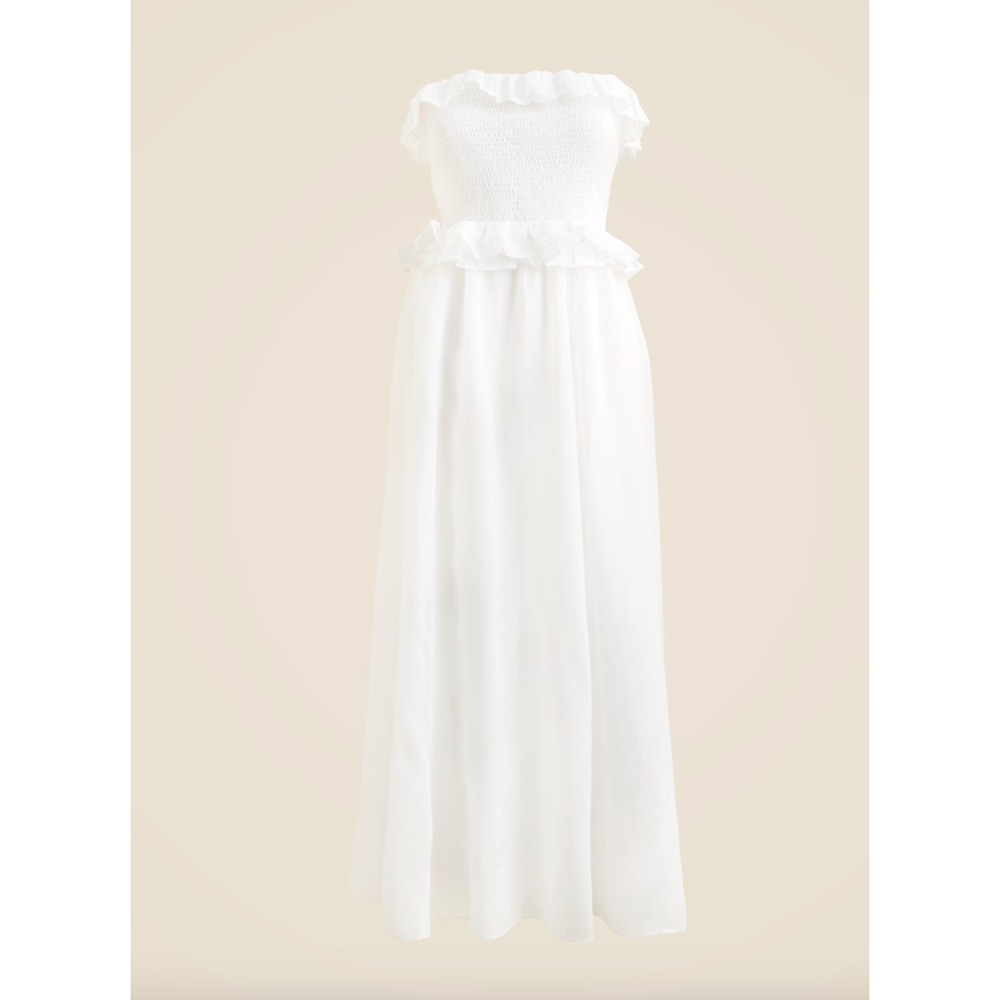 J.Crew Ravenna Dress Ramie Ruffle Lightweight Smocked Midi White XS NWT - Picture 4 of 12